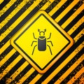 Black Beetle bug icon isolated on yellow background. Warning sign. Vector Royalty Free Stock Photo