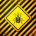 Black Beetle bug icon isolated on yellow background. Warning sign. Vector Royalty Free Stock Photo