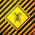 Black Beetle deer icon isolated on yellow background. Horned beetle. Big insect. Warning sign. Vector Royalty Free Stock Photo