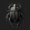 Black beetle isolated on black background. 3d illustration. Vintage style.
