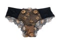 Black with beige lace set of female underwear. Isolate