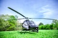 Black bell 407 helicopter getting ready to fly. Royalty Free Stock Photo