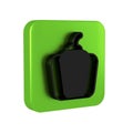 Black Bell pepper or sweet capsicum icon isolated on transparent background. Green square button.