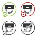 Black Bellboy hat icon isolated on white background. Hotel resort service symbol. Circle button. Vector Royalty Free Stock Photo