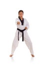 Black belt female fighter straight punch Royalty Free Stock Photo