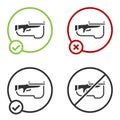 Black Biathlon rifle icon isolated on white background. Ski gun. Circle button. Vector