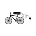 Black bicycle with battery and electrical plug two phase - vector illustration