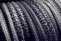 Black bicycle tires for outdoor, off-road or summer mountain bikes