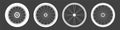 Black bicycle wheel symbols collection. Bike rubber tyre silhouettes. Fitness cycle, road and mountain bike. Vector Royalty Free Stock Photo