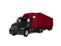 Black big truck with red trailer 3d render on white background no shadow Royalty Free Stock Photo