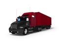 Black big truck with red trailer 3d render on white background with shadow Royalty Free Stock Photo