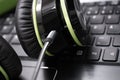 Black Big Wired Gaming Headset Lying On The Keyboard Of A Laptop Royalty Free Stock Photo