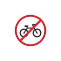 Black bike in red crossed circle icon. No bicycle s sign isolated on white Royalty Free Stock Photo
