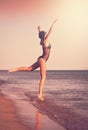 Black bikini sea, jump ballet, landscape, toned