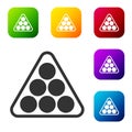 Black Billiard balls in a rack triangle icon isolated on white background. Set icons in color square buttons. Vector Royalty Free Stock Photo