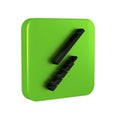 Black Billiard cue icon isolated on transparent background. Green square button.