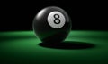 Black billiard eight ball on table