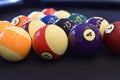 Black billiard table, Playing snooker pool 8ball - Close-up shot of a man playing billiard Royalty Free Stock Photo