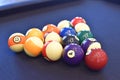 Black billiard table, Playing snooker pool 8ball - Close-up shot of a man playing billiard Royalty Free Stock Photo