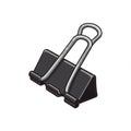 A black binder clip with a triangular, flat base and silver metal loops for handling. The Royalty Free Stock Photo