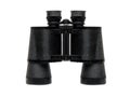 Black binoculars standing isolated on a white background