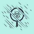 Black Biohazard and magnifying glass icon isolated on green background. Glitch style. Vector Royalty Free Stock Photo