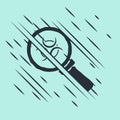 Black Biohazard and magnifying glass icon isolated on green background. Glitch style. Vector Royalty Free Stock Photo