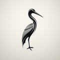 Minimalist Heron Design: Realistic Forms In Black On Beige Background