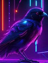 A black bird with neon lights