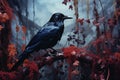 Black bird perched on tree branch