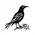 Bold And Realistic Raven Silhouette On Branch - Folk-inspired Illustration