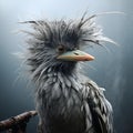 a black bird with ruffled feathers on its head on a dark background Royalty Free Stock Photo
