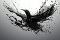 Black bird silhouette made of black water or liquid splash Royalty Free Stock Photo