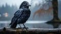 A black bird standing on a log Royalty Free Stock Photo