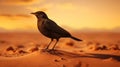 Tired Blackbird: A Stunning Ray Traced Matte Photo In The Desert