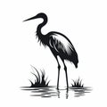 Black-and-white Graphic Illustration Of Crane In Water Royalty Free Stock Photo