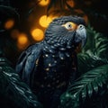 a black bird with yellow eyes and a black beak Royalty Free Stock Photo