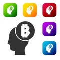 Black Bitcoin think icon isolated on white background. Cryptocurrency head. Blockchain technology, digital money market Royalty Free Stock Photo