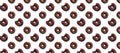 Black bited donuts with red glaze on white background seamless pattern top view. Food dessert flatly flat lay of