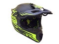 Black bke helmet with green decals front view Royalty Free Stock Photo