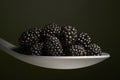 Black blackberries on spoon Royalty Free Stock Photo