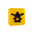 Black Blacksmith anvil tool and hammer icon isolated on transparent background. Metal forging. Forge tool. Yellow square