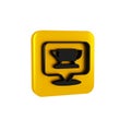 Black Blacksmith anvil tool icon isolated on transparent background. Metal forging. Forge tool. Yellow square button.
