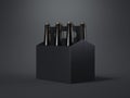 Black blank beer packaging with brown bottles. 3d rendering