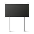 Black blank board with place for text, protest sign isolated on white background. Realistic demonstration or advertising