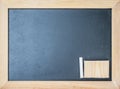 Black blank chalkboard in light pine wood frame clipping path white chalk empty copyspace for adding announcement