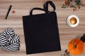 Black blank cotton eco tote bag, design mockup. Royalty Free Stock Photo