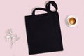 Black blank cotton eco tote bag, design mockup. Royalty Free Stock Photo