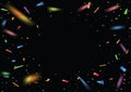 Black blank party template background with colorful rainbow confetti