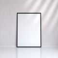 Black blank picture frame near the wall, 3D rendering